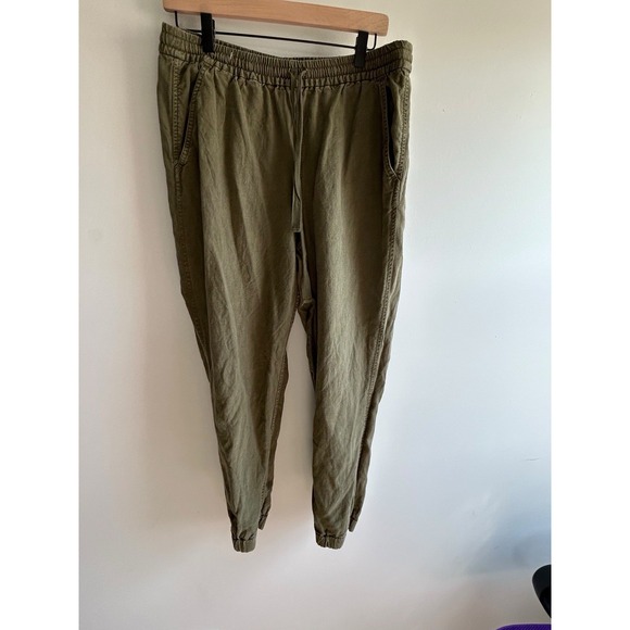 point sur Pants - Point Sur Women's Elastic Waist Tapered Leg Pants Military Green Sz T10 Linen